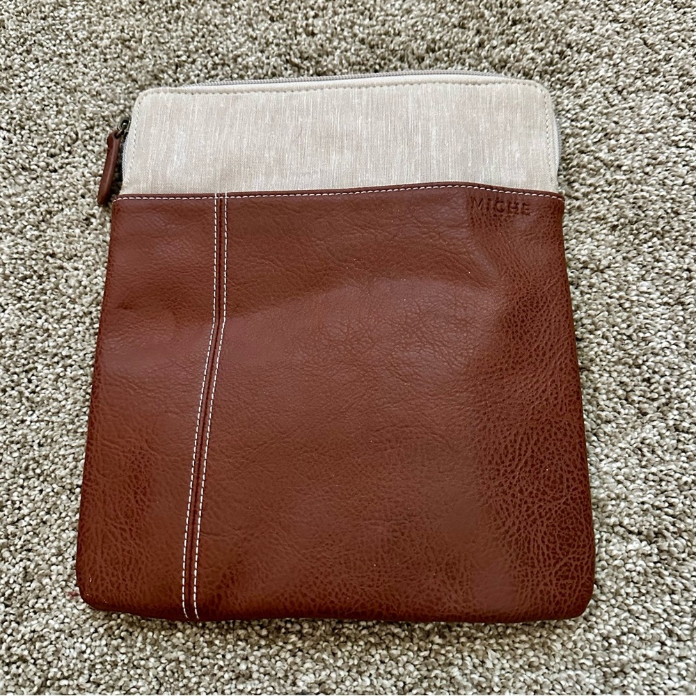 Miche Brown and Cream Leather-Like Tablet  Bag